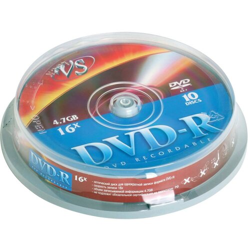 Диски DVD-R VS 4,7 Gb, комплект 10 шт, Cake Box, VSDVDRCB1001