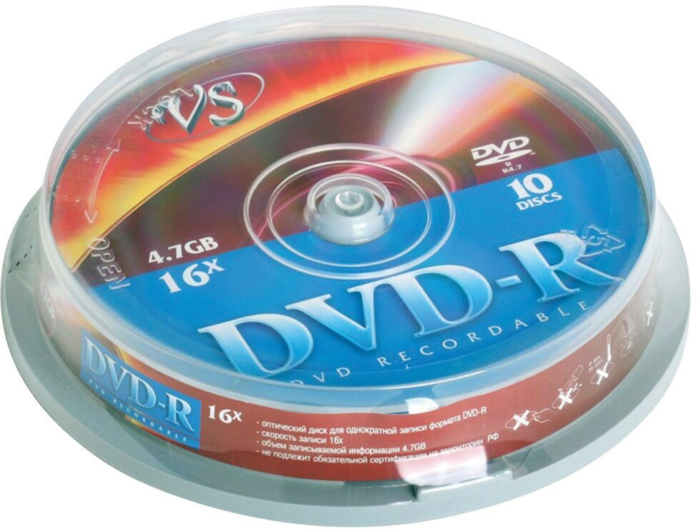 Диски DVD-R VS 4,7 Gb, комплект 10 шт, Cake Box, VSDVDRCB1001