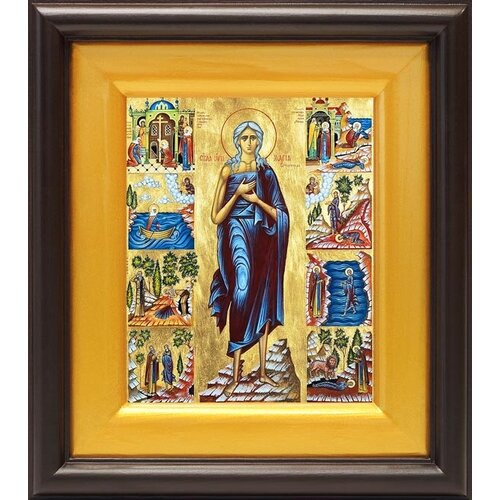 Преподобная Мария Египетская с житием, икона в широком киоте 16,5*18,5 см