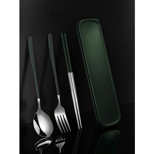 Набор столовых приборов с палочками для суши и роллов, металлические, цвет: зеленый с серебром