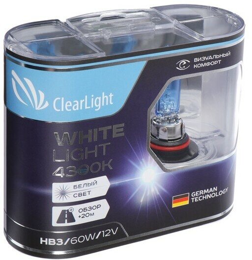 Лампа автомобильная Clearlight WhiteLight, HB3, 12 В, 60 Вт, набор 2 шт