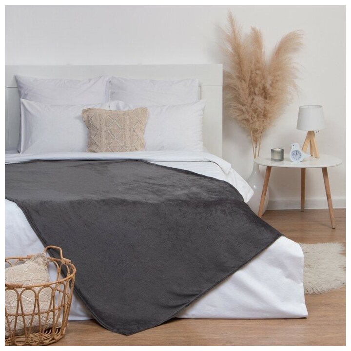 фото Плед Этель, 130х175 см, цвет тёмно-серый, велсофт, плотность 190 г/м, однотонный