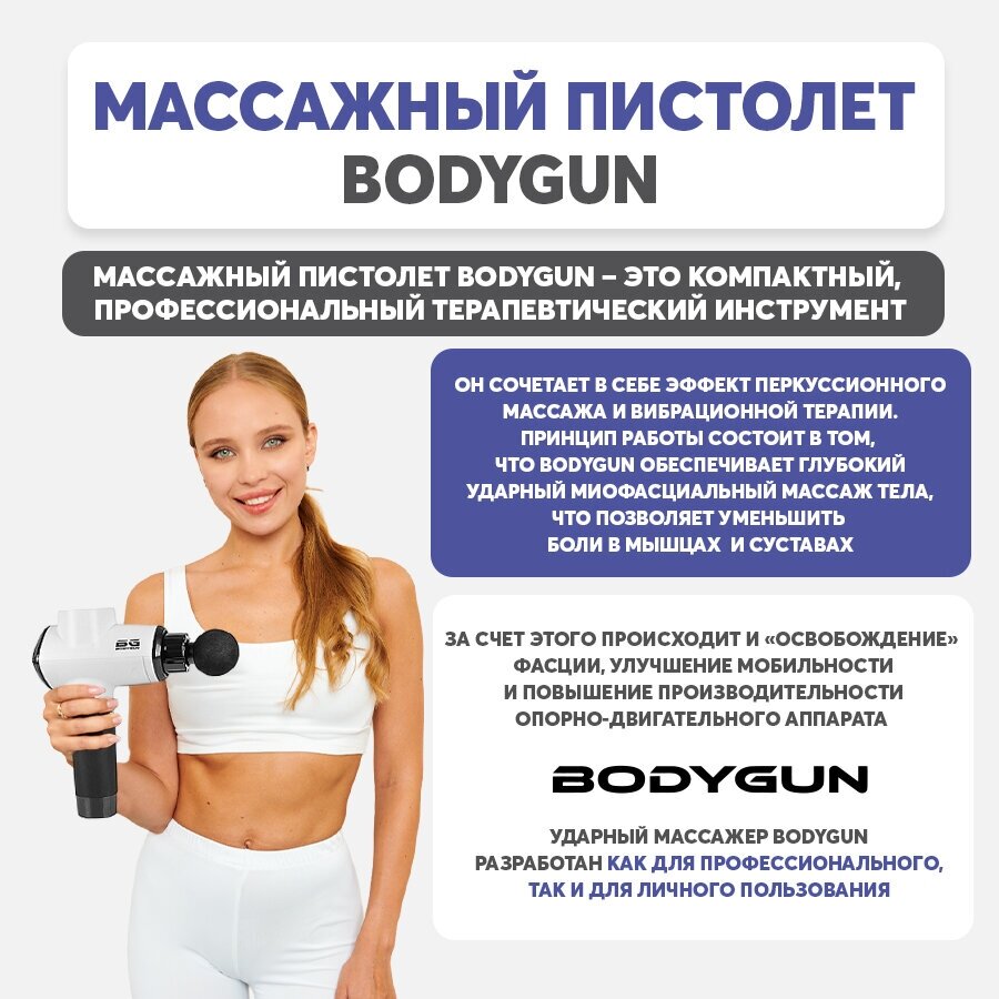 BODYGUN профессиональный перкуссионный массажер для тела и спины, ударный вибромассажер, вибрационный электрический массажный пистолет 16мм - фотография № 12