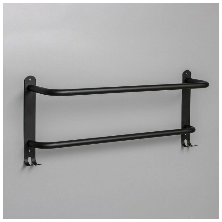 Держатель для полотенец двойной, 50 см, 2 крючка, нержавеющая сталь, цвет чёрный - фотография № 4