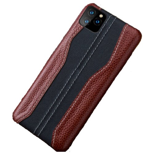 фото Чехол-накладка mypads premium для iphone 11 (айфон 11) 6.1 из натуральной импортной кожи роскошная эксклюзивная панель с фактурной рельефной двухцветной прошивкой черно-коричневая