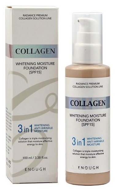 Тональный крем с коллагеном 3 в 1 для сияния кожи Enough Collagen Whitening Moisture Foundation SPF 15 №21 100 ml