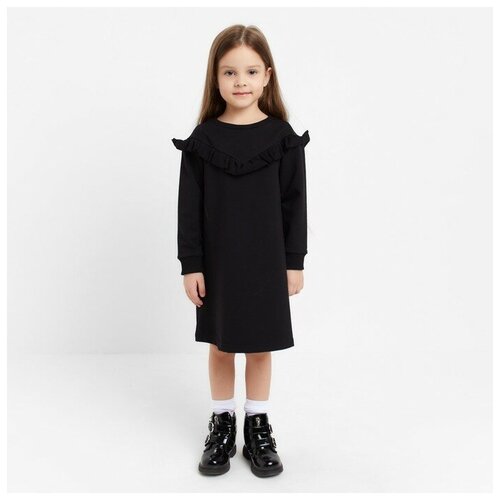 Платье с рюшей KAFTAN Basic line р.30 (98-104), черный свитшот для девочки kaftan basic line размер 30 98 104 цвет кофе