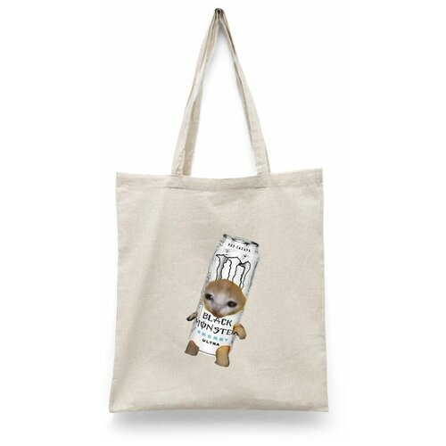 фото Сумка-шоппер унисекс каждому своё "кошка/кот/мемы/энергос/энергетик" белая