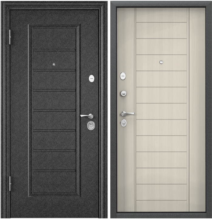 Дверь входная для квартиры Torex Flat-M 950х2050 левый, тепло-шумоизоляция антикоррозийная защита, замки 4-го и 2-го класса, черный/бежевый - фотография № 1