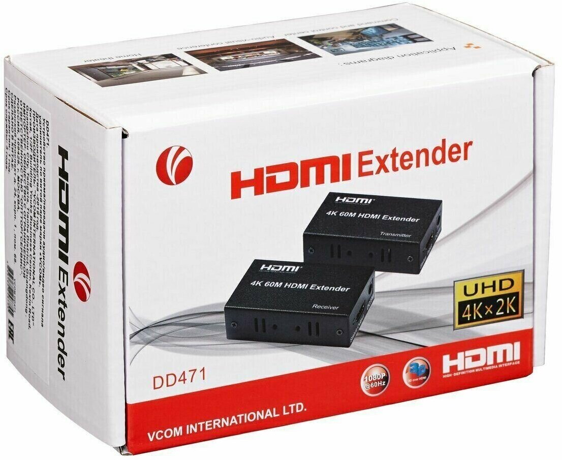 VCOM DD471 Удлинитель HDMI по витой паре до 60м extender VCOM <DD471> +2б.п. - фото №14