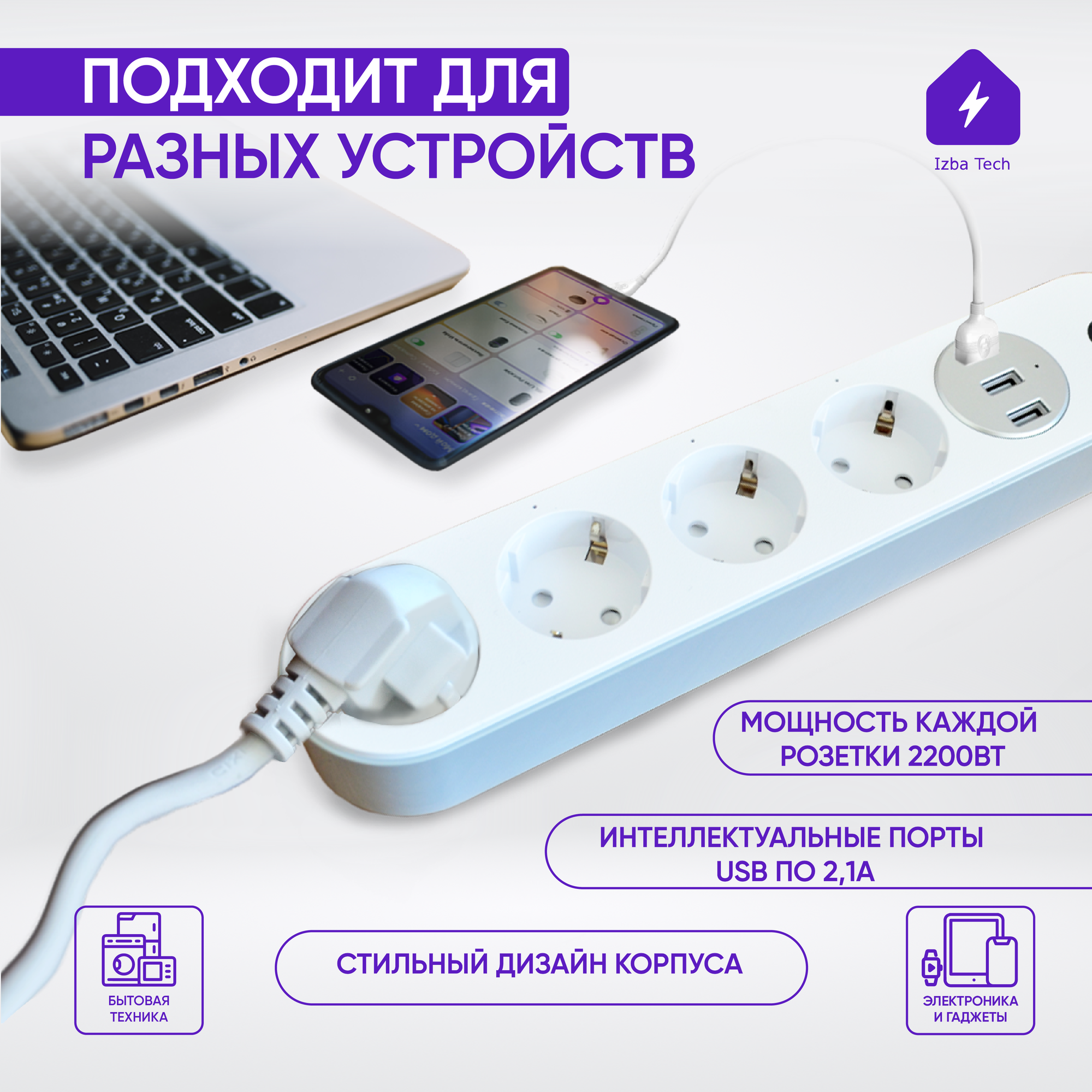 Новый Умный сетевой фильтр для Алисы с WIFI на 4 розетки + 3 USB, евро вилкой, шторками и заземлением - фотография № 4