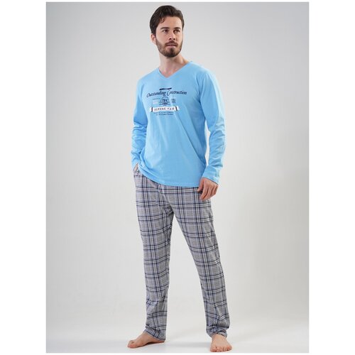 Пижама мужская Vienetta 5262, голубой/серый, размер 2XL (54-56)