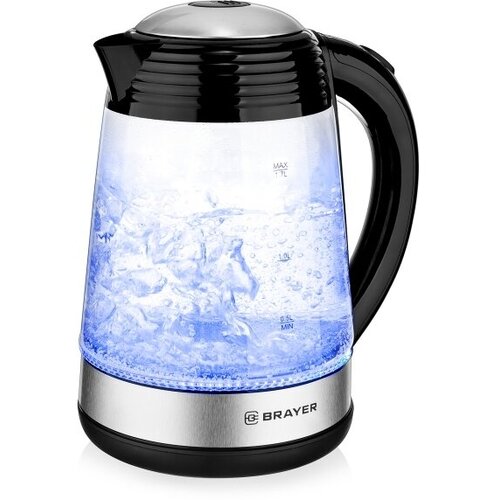 Чайник электрический 17Л 2200ВТ диск стекло внутр подсв встроен фильтр МЕТчерн BRAYER новинка 401200₽