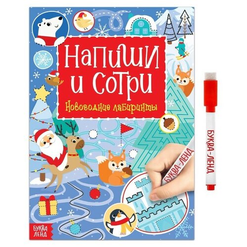 Многоразовая книга с маркером «Напиши и сотри. Зимние лабиринты», 12 стр.