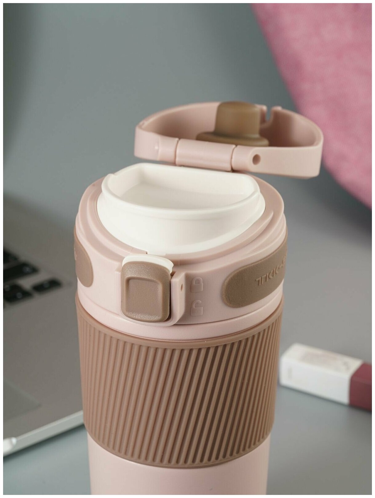 Термокружка для кофе 450 мл. из нержавеющей стали, розовая - фотография № 6