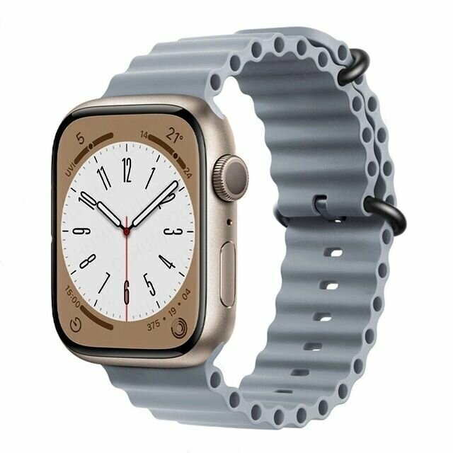 Ремешок для смарт-часов фитнес-браслета Apple Watch Series 1 2 3 4 SE 5 6 7 8 силиконовый дайверский океан Ocean Band Эпл Вотч 38/40/41 мм серый