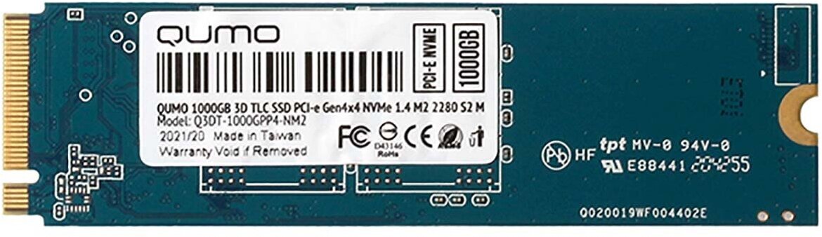 Внутренний SSD-накопитель Qumo Novation 1Tb, M.2 2280, PCIe Gen4 x4, NVMe, 3D TLC, Черный Q3DT-1000GPP4-NM2 OEM