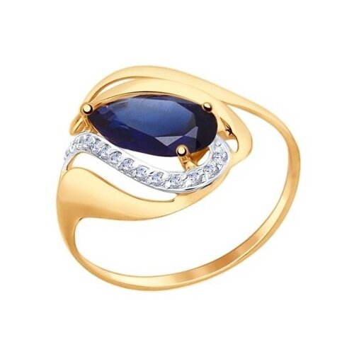 фото Sokolov кольцо из золота с корундом сапфировым (синт.) и фианитами 714689, размер 17