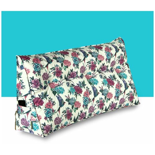 Клиновидная анатомическая подушка-изголовье PillowPlace для спины на кровать для чтения и отдыха флора 120х25х50