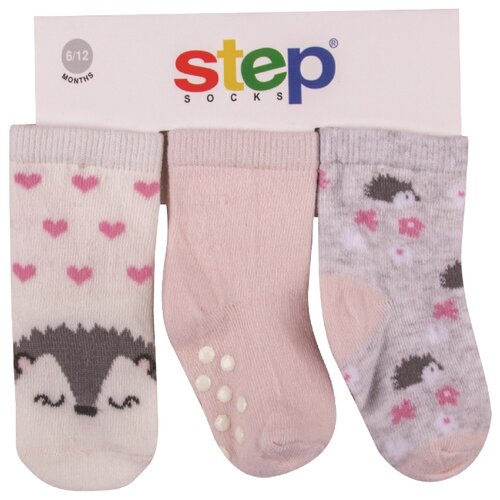 фото Носки step комплект из 3 пар, размер 2-3 года, серый/белый/розовый