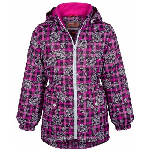 фото Куртка kisu демисезонная, удлиненная, размер 116, фиолетовый