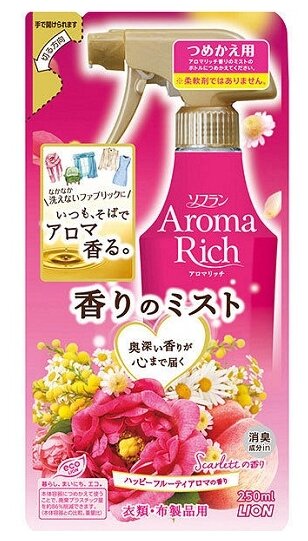 Кондиционер спрей LION Aroma Rich Scarlett для белья цветочный аромат антистатик 250 мл мягкая упаковка