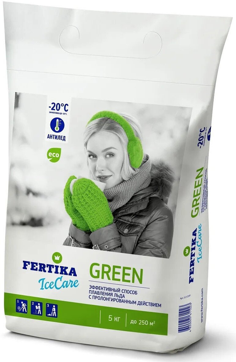 Противогололедный реагент FERTIKA Icecare Green 5 кг (пакет) - фотография № 8