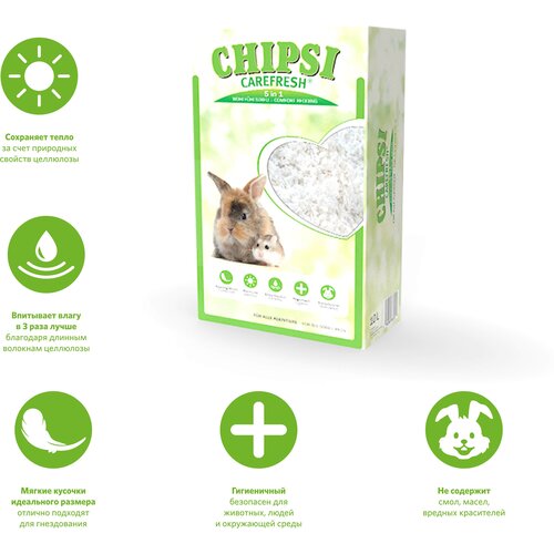 Наполнитель для МДЖ Chipsi Carefresh Pure White бумажный белый впитывающий 10 л.