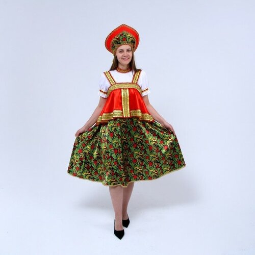 фото Русский костюм женский «рябинушка», платье с отлетной кокеткой, кокошник, р. 48-50, рост 170 см страна карнавалия