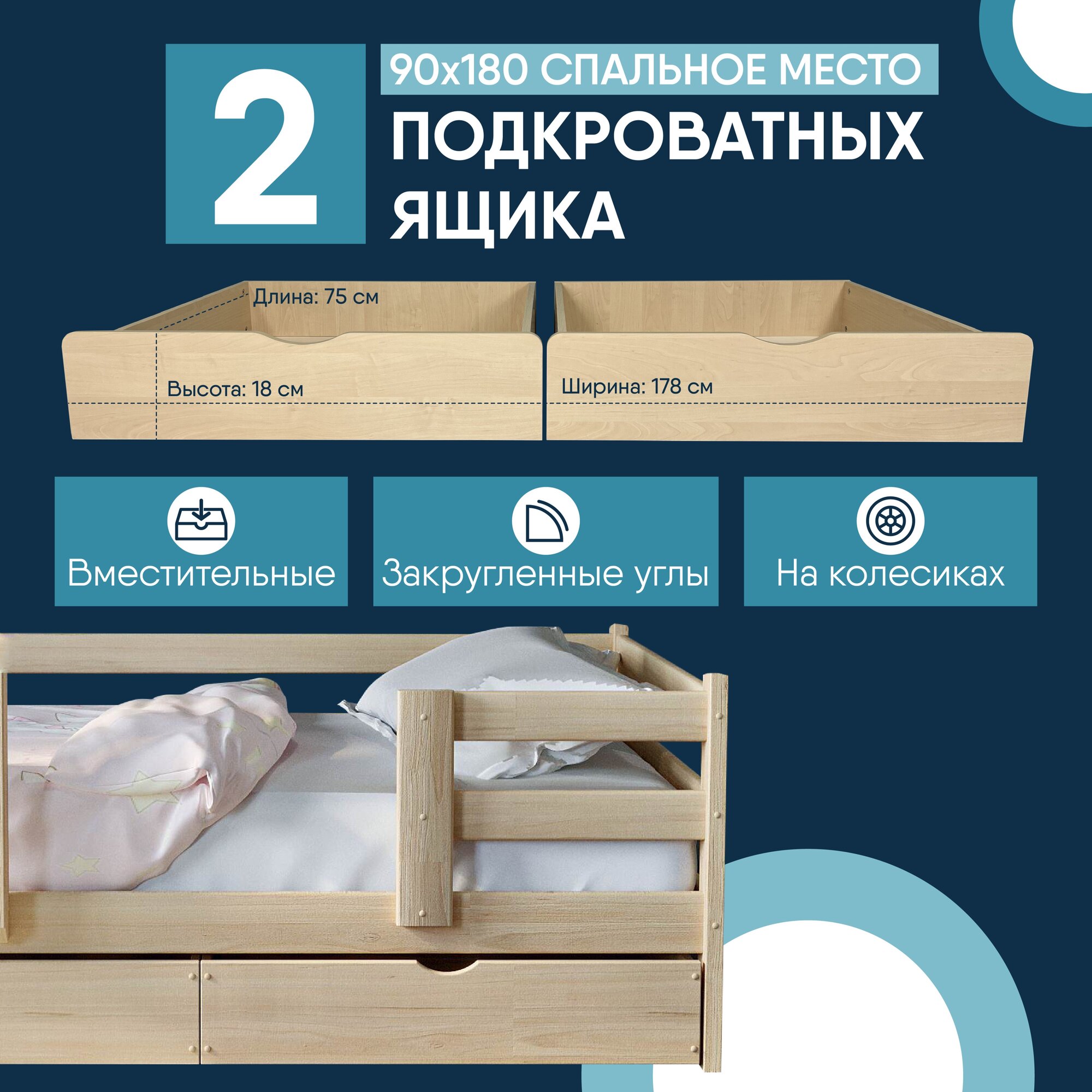 Ящики под кровать Standart для детской кровати
