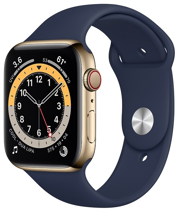 Умные часы Apple Watch Series 6 GPS + Cellular 44mm Stainless Steel Case with Sport Band gold/deep navy