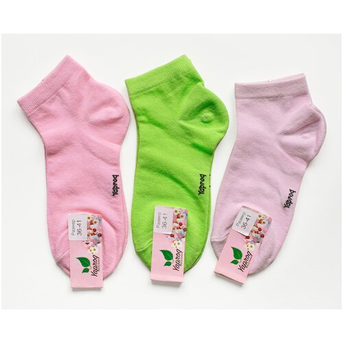 фото Носки yaproq женские, короткие, комплект носков - 3 пары, (розовый, бледно-розовый, сочно-зеленый)