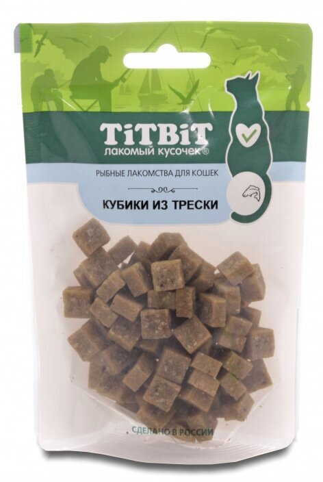 TiTBiT 10шт х 60г рыбные лакомства Кубики из трески для кошек