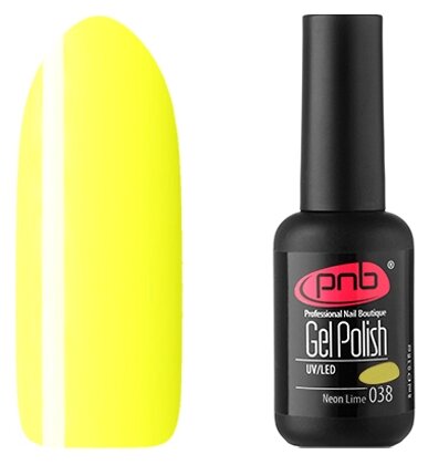 PNB Gel Polish гель-лак для покрытия маникюра ногтей глянцевый UV/LED 038 neon lime 8 мл