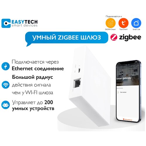 Беспроводной умный сетевой шлюз Tuya ZigBee 3.0 Easy Tech/ хаб для умного дома/Блок управления умным домом Ethernet