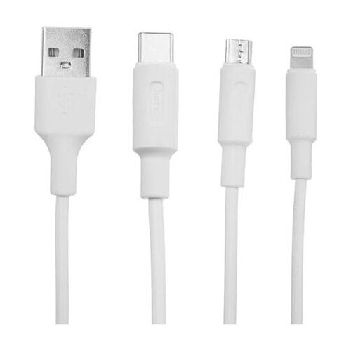 Кабель Accessories Hoco X25, microUSB/Lightning/Type-C - USB, 2 А, 1 м, PVC оплетка, белый 1 шт.