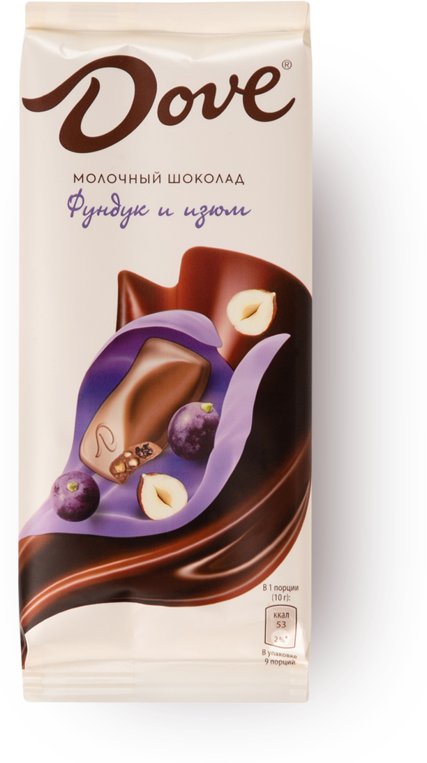 Шоколад Dove молочный с изюмом и дроблёным фундуком, 90 г