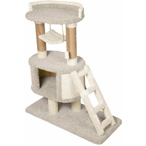 Высокая когтеточка-столбик с домиком и лежанкой для кошек Игруля серый