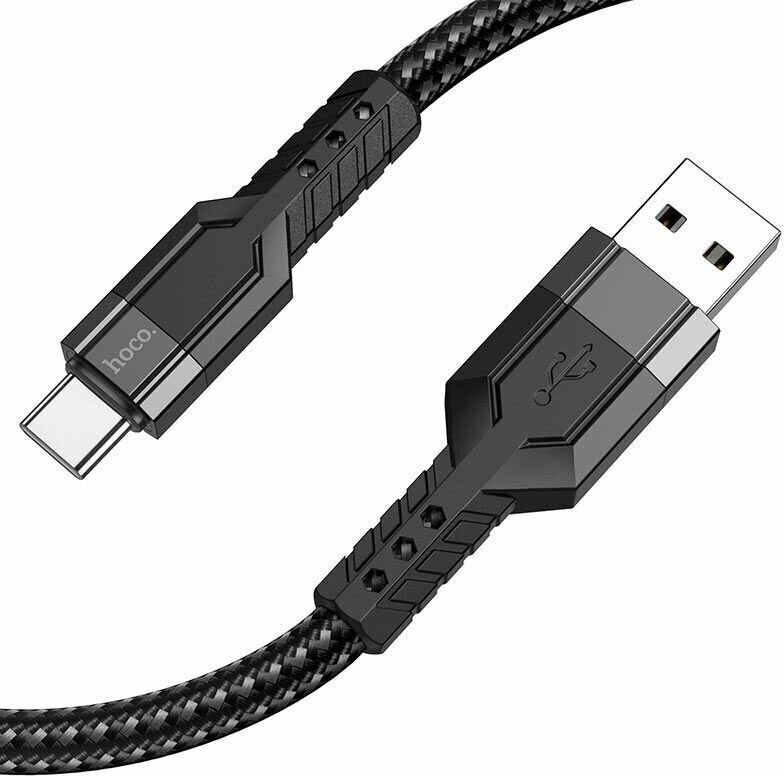 Кабель hoco U110 USB на Type-C, 1,2 метр, 3А, зарядка передача данных, тканевая оплетка, черный