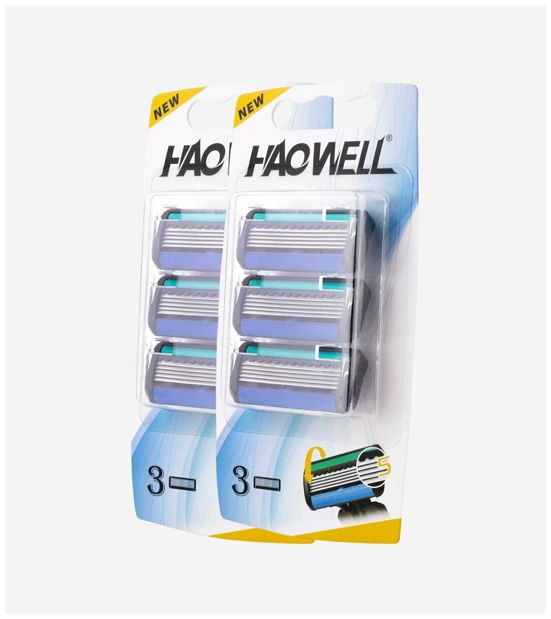 6 многоразовых кассет, 5 лезвий , для бритвенного станка HAOWELL, плавающая головка, полоска Aloe+витамин E.