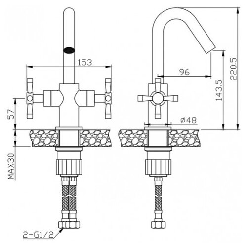 фото Смеситель для раковины (умывальника) orange mia m34-011ni двухрычажный