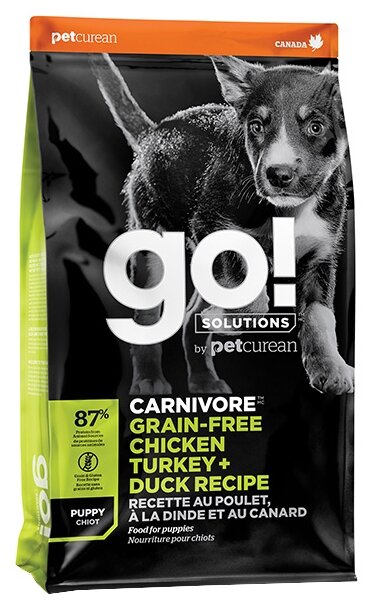 Go! Carnivore Gf Chicken, Turkey + Duck Puppy Recipe Df 36/18 (10 кг) Сухой беззерновой корм для щенков всех пород 4 вида мяса: индейка, курица, лосось, утка