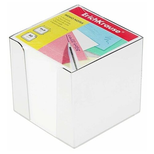 Блок бумаги для записей ErichKrause, 9 х 9 х 9 см, в пластиковом боксе, плотность 80 г/м2, белый, 1 шт.