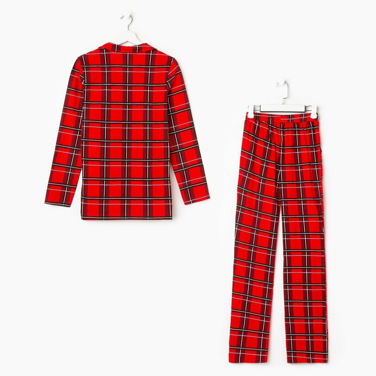 Пижама Kaftan, брюки, длинный рукав, карманы, размер 52, красный - фотография № 5