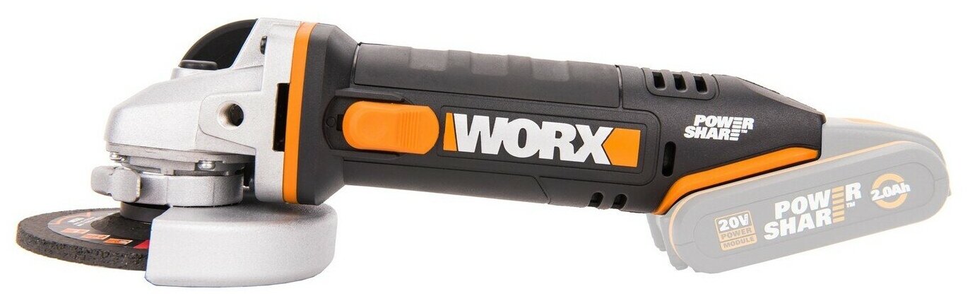 Угловая шлифмашина аккумуляторная Worx WX800.9, 115 мм, 20 В, без АКБ и ЗУ, коробка