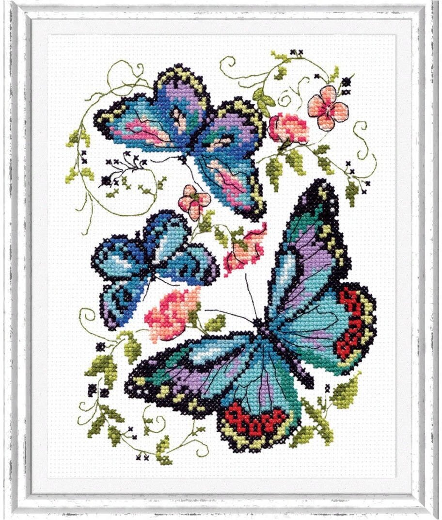 42-03 В020 Набор для вышивания 'Чудесная игла' 'Синие бабочки', 15*18 см