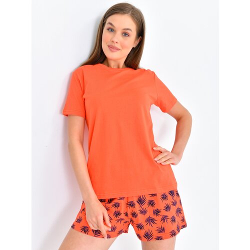 Пижама QUTEX, футболка, шорты, застежка отсутствует, короткий рукав, размер 52-54, коралловый