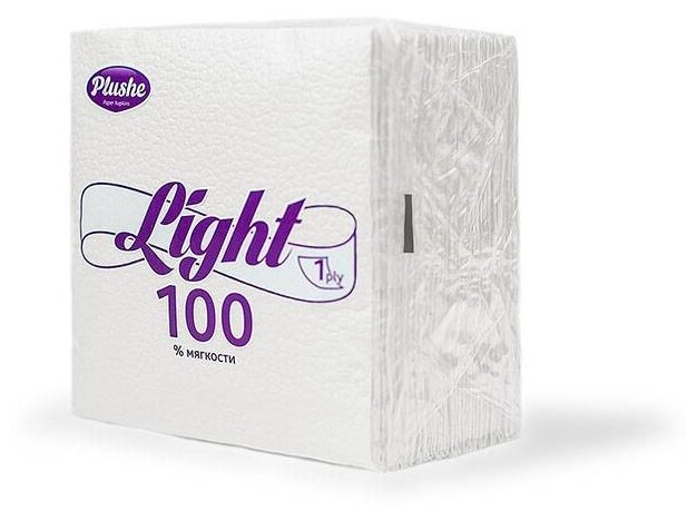 Салфетки бумажные 90 штук, 22,5х22,5 см, PLUSHE Light, белые, 100% целлюлоза