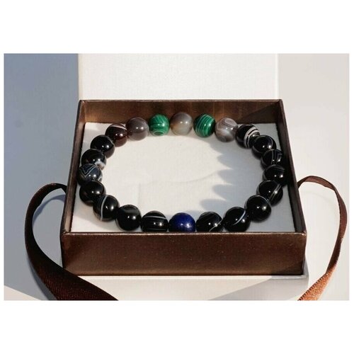 фото Славянский оберег, плетеный браслет coliete браслет" браслет из камней для тельца", малахит, 5 шт., черный, синий