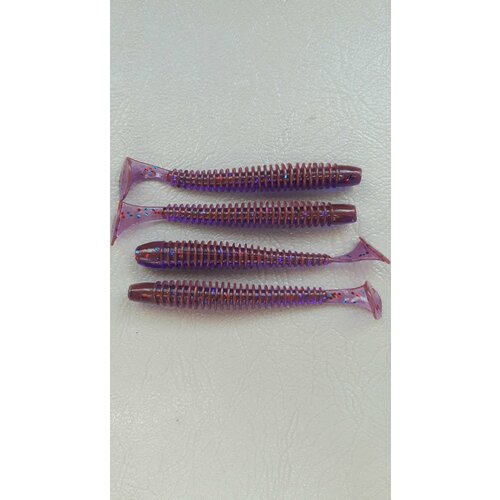 Мягкая силиконовая приманка Свинг (Ribbed Worm) 89мм,8шт Лох (Pink Lox).